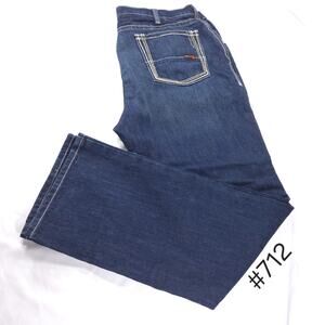 Ariat Work FR Low Rise Boot Button Medium Wash Denim Jeans Mens Size 42x34 Blue